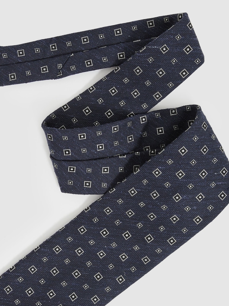 Reiss Navy Anzio Foulard Silk Blend Tie with Medallion Pattern - Image 2 of 4