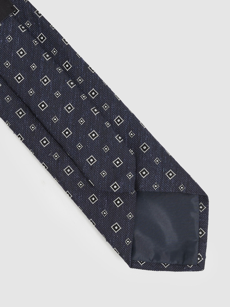 Reiss Navy Anzio Foulard Silk Blend Tie with Medallion Pattern - Image 3 of 4