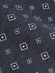 Reiss Navy Anzio Foulard Silk Blend Tie with Medallion Pattern - Image 4 of 4