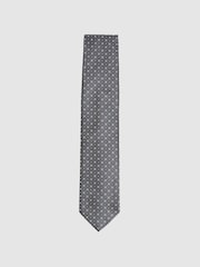 Reiss Charcoal Pelosa Foulard Silk Blend Floral Print Tie - Image 1 of 4