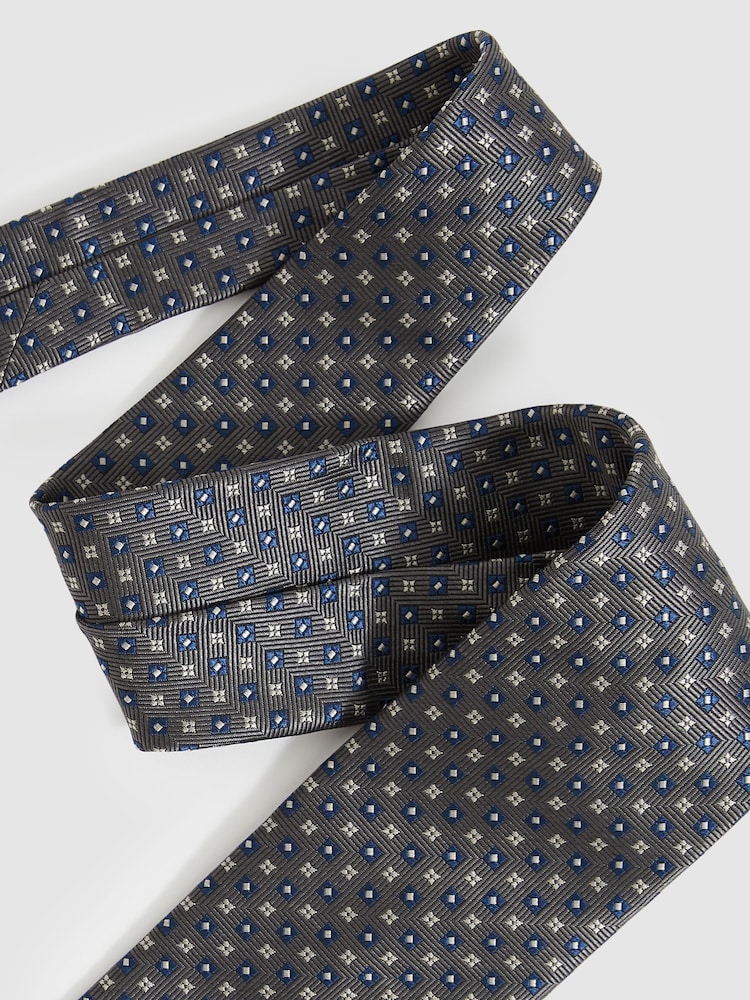 Reiss Charcoal Pelosa Foulard Silk Blend Floral Print Tie - Image 2 of 4