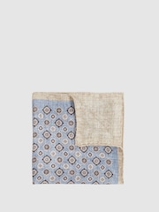 Reiss Indigo Blue Giotte Silk Medallion-Print Pocket Square - Image 1 of 4