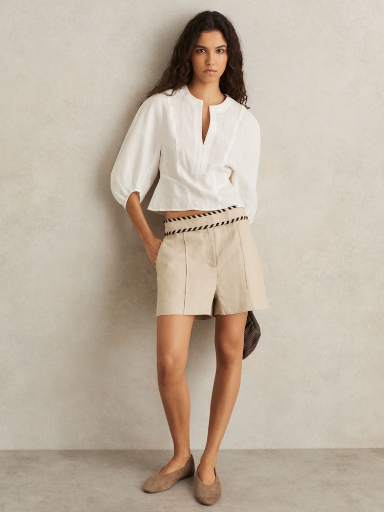 Reiss Taupe Amelia Leather Rounded-Point Toe Ballet Flats - Image 2 of 5