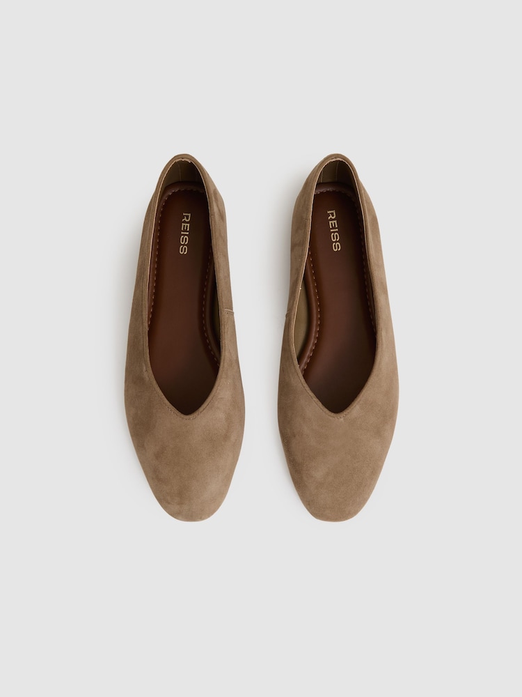 Reiss Taupe Amelia Leather Rounded-Point Toe Ballet Flats - Image 3 of 5
