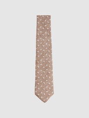 Reiss Soft Brown Melange Leone Silk Geometric Print Tie - Image 1 of 4