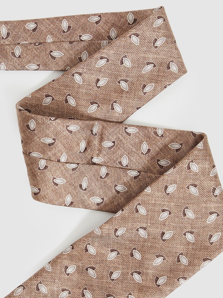 Reiss Soft Brown Melange Leone Silk Geometric Print Tie - Image 2 of 4