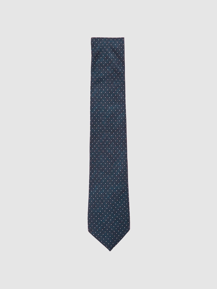 Azul marino - Reiss Aurelio Silk Pin-Dot Tie - Imagen 1 de 5