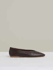 Reiss Chocolate Amelia Leather Rounded-Point Toe Ballet Flats - Image 1 of 5