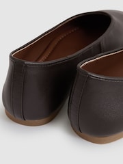Reiss Chocolate Amelia Leather Rounded-Point Toe Ballet Flats - Image 5 of 5