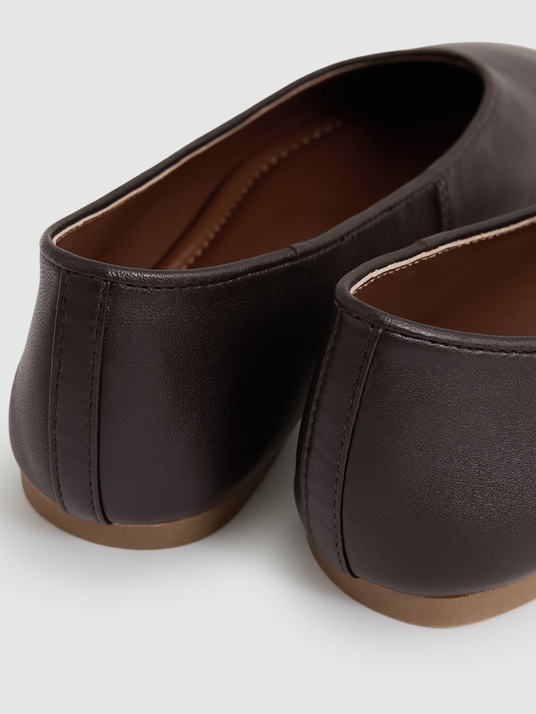 Reiss Chocolate Amelia Leather Rounded-Point Toe Ballet Flats - Image 5 of 5