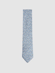 Reiss Soft Blue Melange Leone Silk Geometric Print Tie - Image 1 of 4