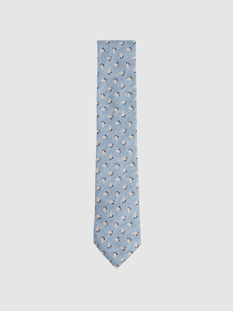 Reiss Soft Blue Melange Leone Silk Geometric Print Tie - Image 1 of 4