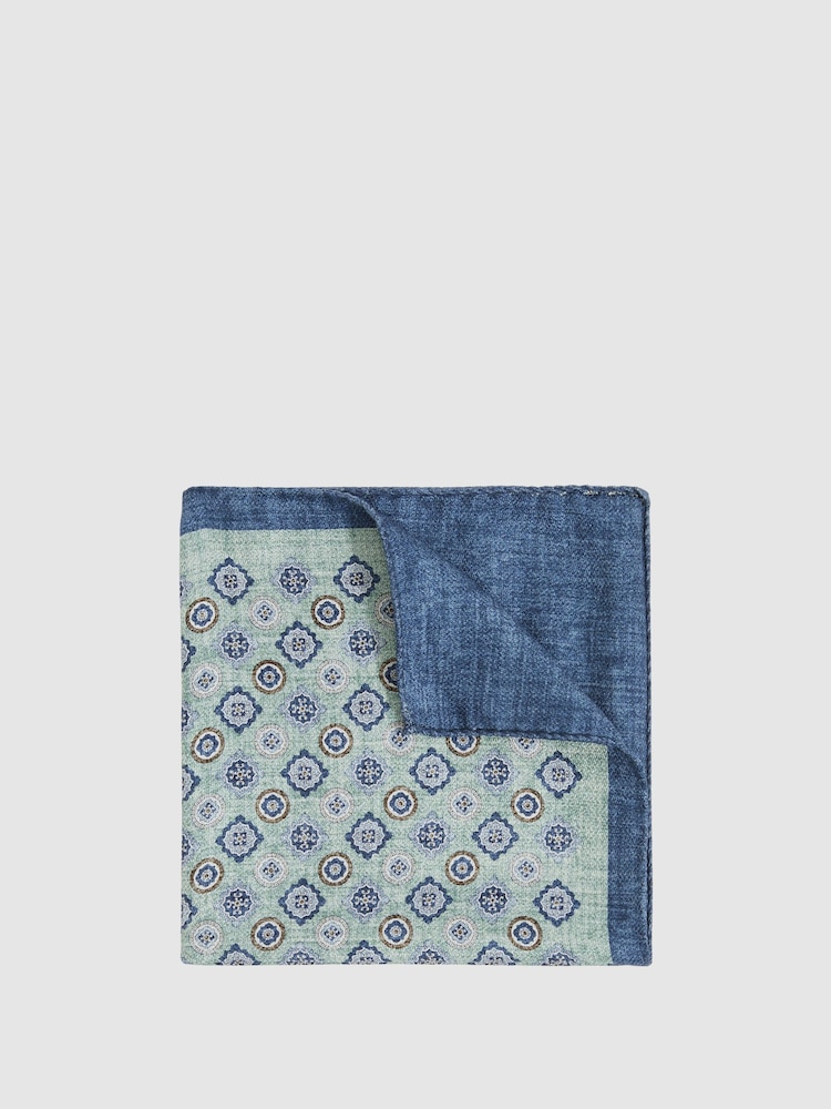 Reiss Soft Sage Giotte Silk Medallion-Print Pocket Square - Image 1 of 4