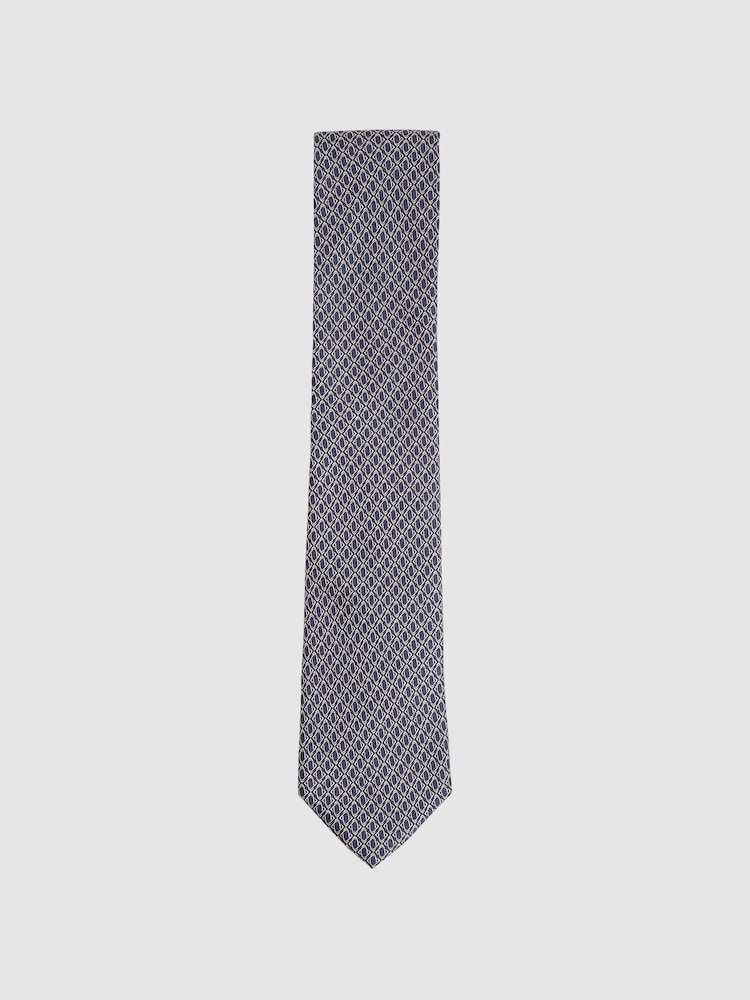 Reiss Navy Caruso Silk Geometric-Print Tie - Image 1 of 4