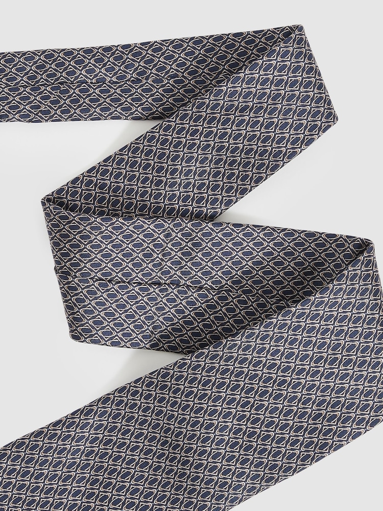 Reiss Navy Caruso Silk Geometric-Print Tie - Image 2 of 4