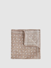 Reiss Soft Brown Melange Enrico Almond Print Silk Pocket Square - Image 1 of 4