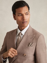 Reiss Soft Brown Melange Enrico Almond Print Silk Pocket Square - Image 2 of 4