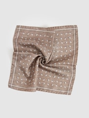 Reiss Soft Brown Melange Enrico Almond Print Silk Pocket Square - Image 3 of 4