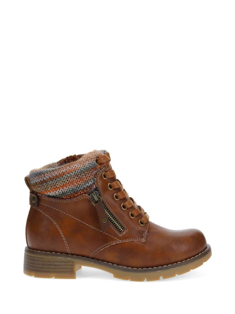 Pavers Brown Knitted Cuff Ankle Boots - Image 1 of 5