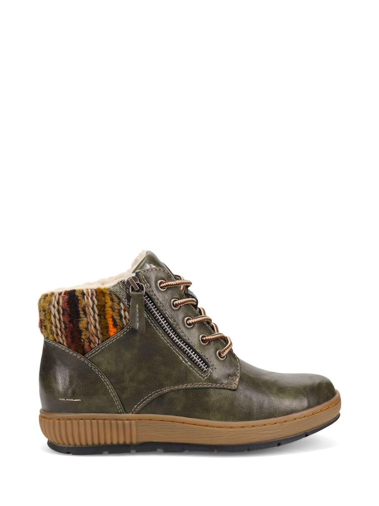 Pavers Green Knitted Cuff Lace-Up Boots - Image 1 of 5