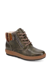 Pavers Green Knitted Cuff Lace-Up Boots - Image 2 of 5
