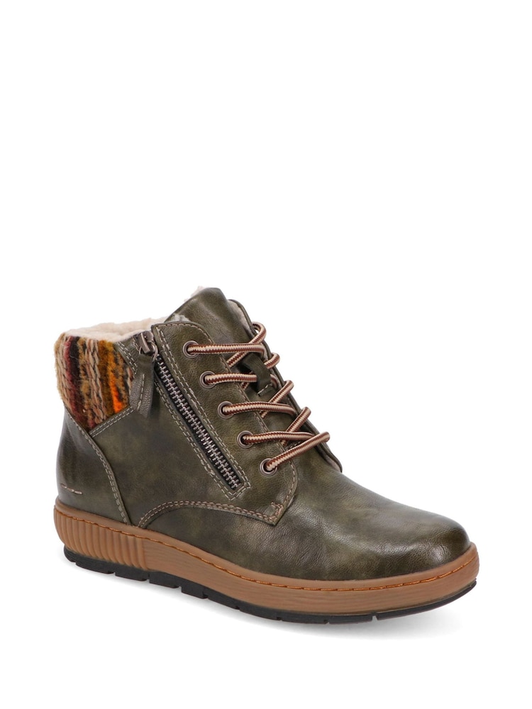 Pavers Green Knitted Cuff Lace-Up Boots - Image 2 of 5