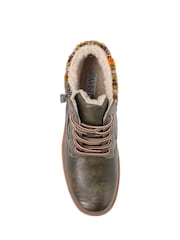 Pavers Green Knitted Cuff Lace-Up Boots - Image 4 of 5