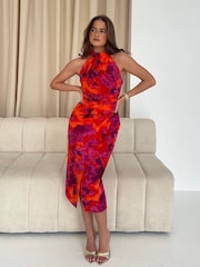 Girl In Mind Orange Alessia Halter Neck Midi Dress - Image 2 of 6