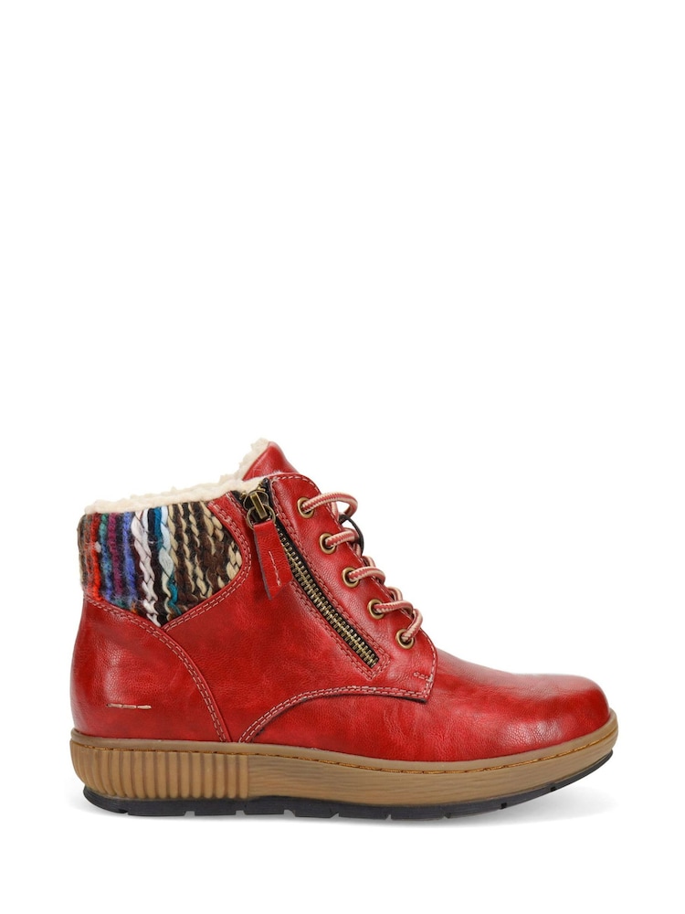 Pavers Red Knitted Cuff Lace-Up Boots - Image 1 of 5