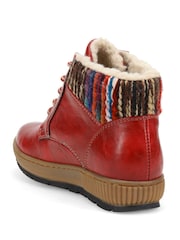 Pavers Red Knitted Cuff Lace-Up Boots - Image 3 of 5