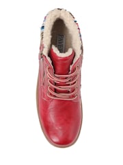 Pavers Red Knitted Cuff Lace-Up Boots - Image 4 of 5