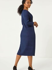 Roman Blue Petite Textured V-Neck Midi Dress - Image 3 of 5