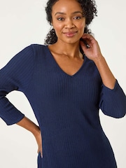 Roman Blue Petite Textured V-Neck Midi Dress - Image 4 of 5