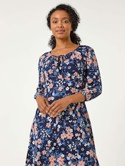 Roman Blue Petite Floral Tie Front Dress - Image 1 of 5