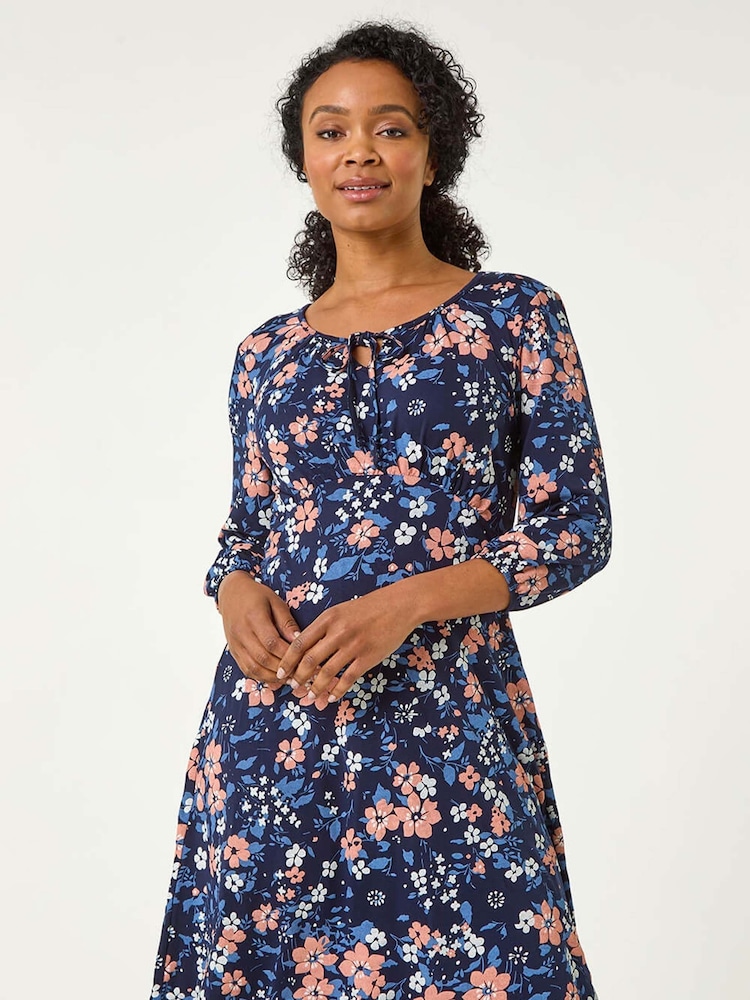 Roman Blue Petite Floral Tie Front Dress - Image 1 of 5