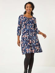 Roman Blue Petite Floral Tie Front Dress - Image 2 of 5