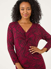 Roman Purple Petite Leaf Print Twist Midi Dress - Image 4 of 5