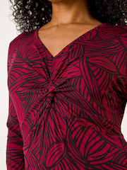 Roman Purple Petite Leaf Print Twist Midi Dress - Image 5 of 5