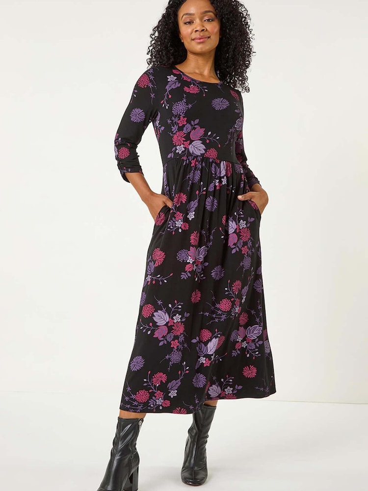 Roman Purple Petite Floral Midi Dress - Image 1 of 5