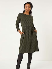 Roman Green Petite Paisley Print Pocket Dress - Image 2 of 5