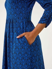 Roman Blue Petite Paisley Print Pocket Dress - Image 5 of 5