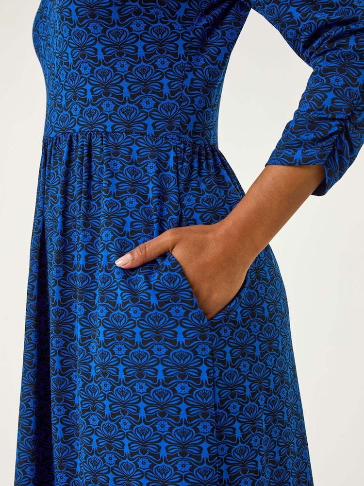 Roman Blue Petite Paisley Print Pocket Dress - Image 5 of 5
