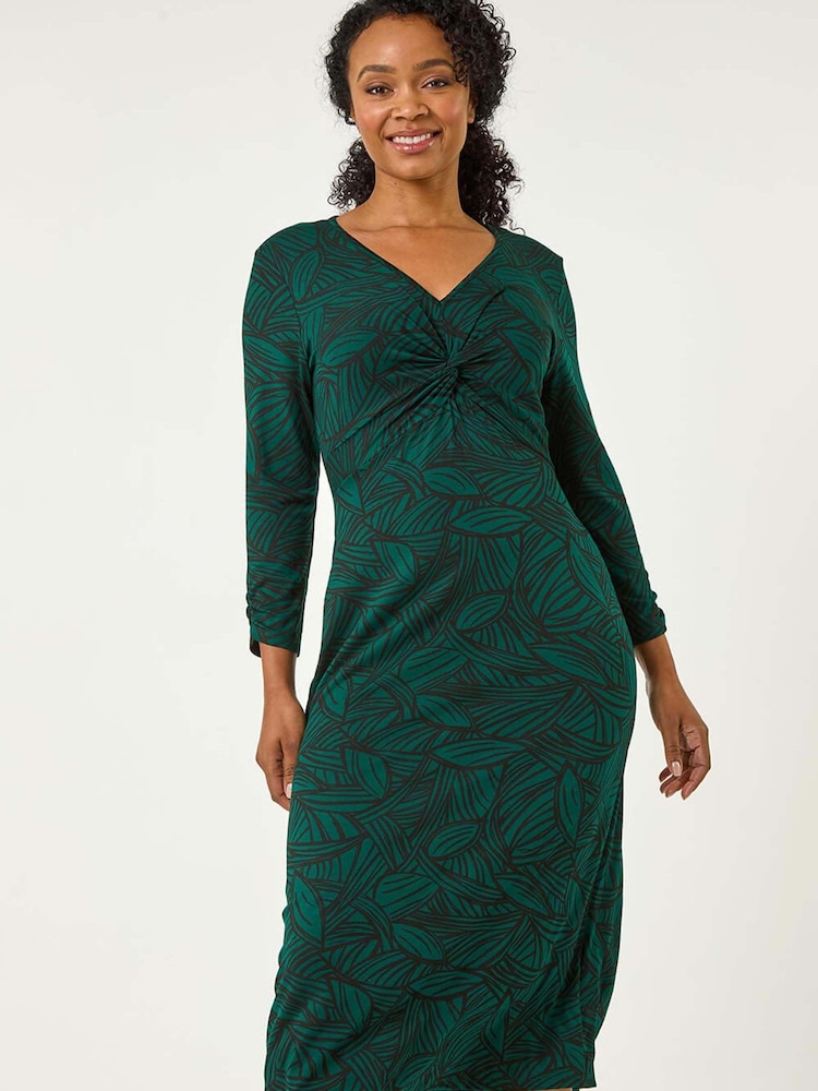 Verde - Roman Petite Leaf Print Twist Midi Dress - Imagen 1 de 5 Verde - Roman Petite Leaf Print Twist Midi Dress - Imagen 1 de 5
