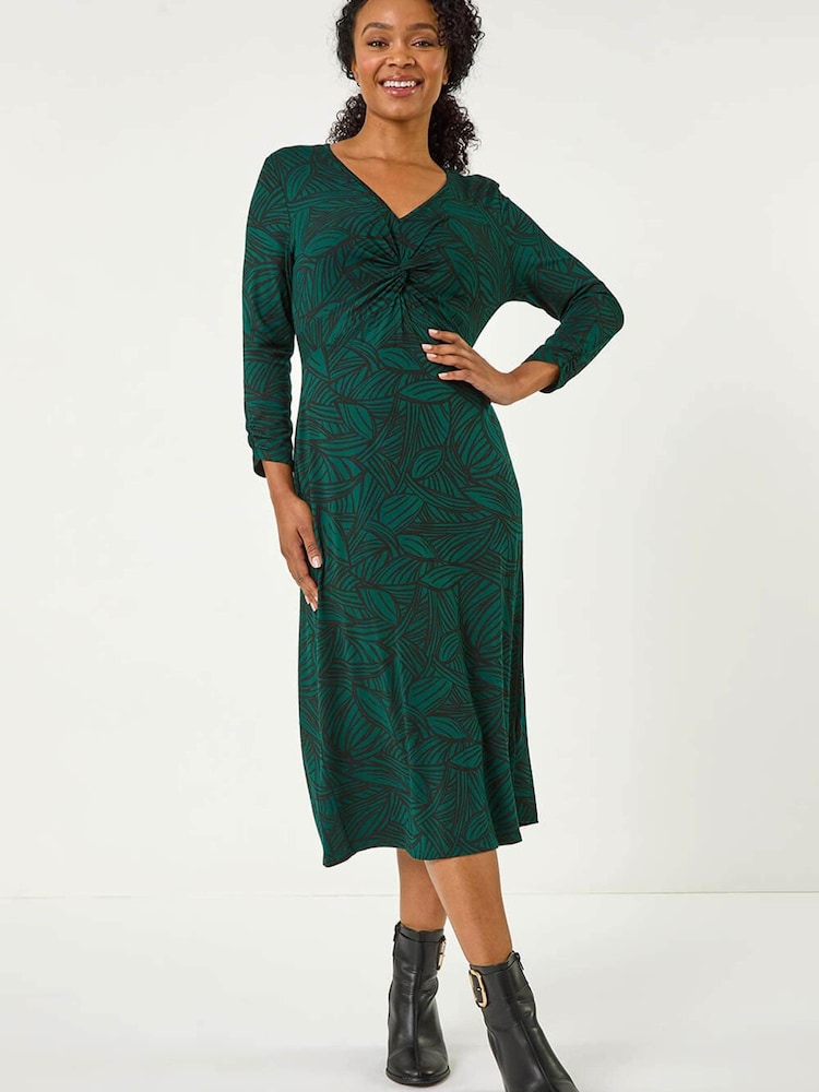 Verde - Roman Petite Leaf Print Twist Midi Dress - Imagen 2 de 5 Verde - Roman Petite Leaf Print Twist Midi Dress - Imagen 2 de 5