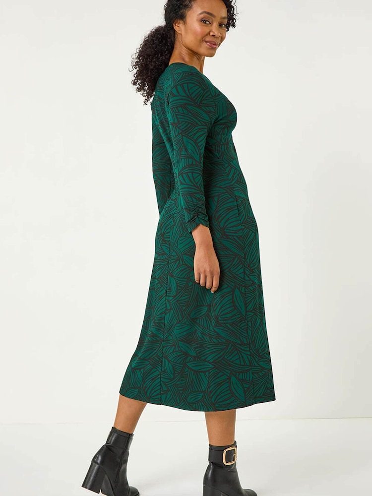 Zielony - Roman Petite Leaf Print Twist Midi Dress - Image 3 of 5