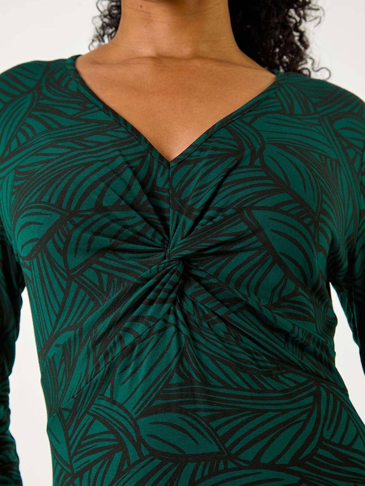 Verde - Roman Petite Leaf Print Twist Midi Dress - Imagen 5 de 5 Verde - Roman Petite Leaf Print Twist Midi Dress - Imagen 5 de 5