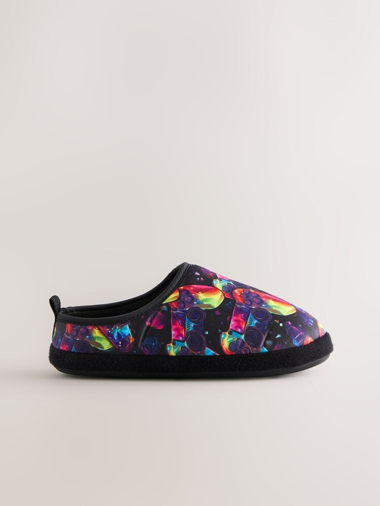 Black Multicoloured Gamer Warm Lined Slipper Mules - Image 2 of 5