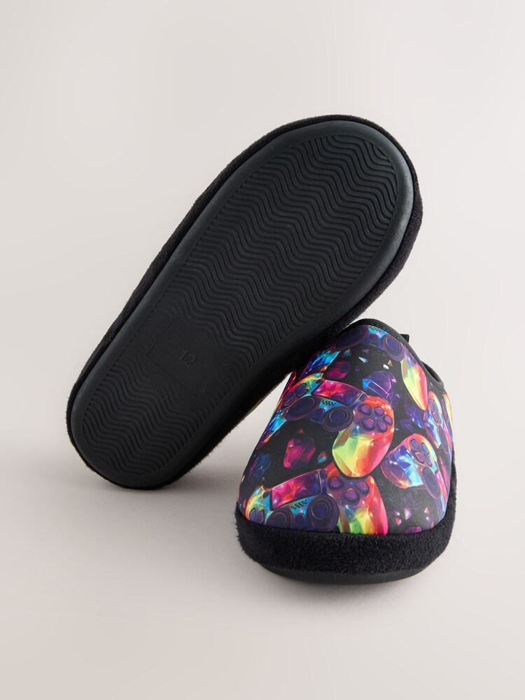 Black Multicoloured Gamer Warm Lined Slipper Mules - Image 5 of 5