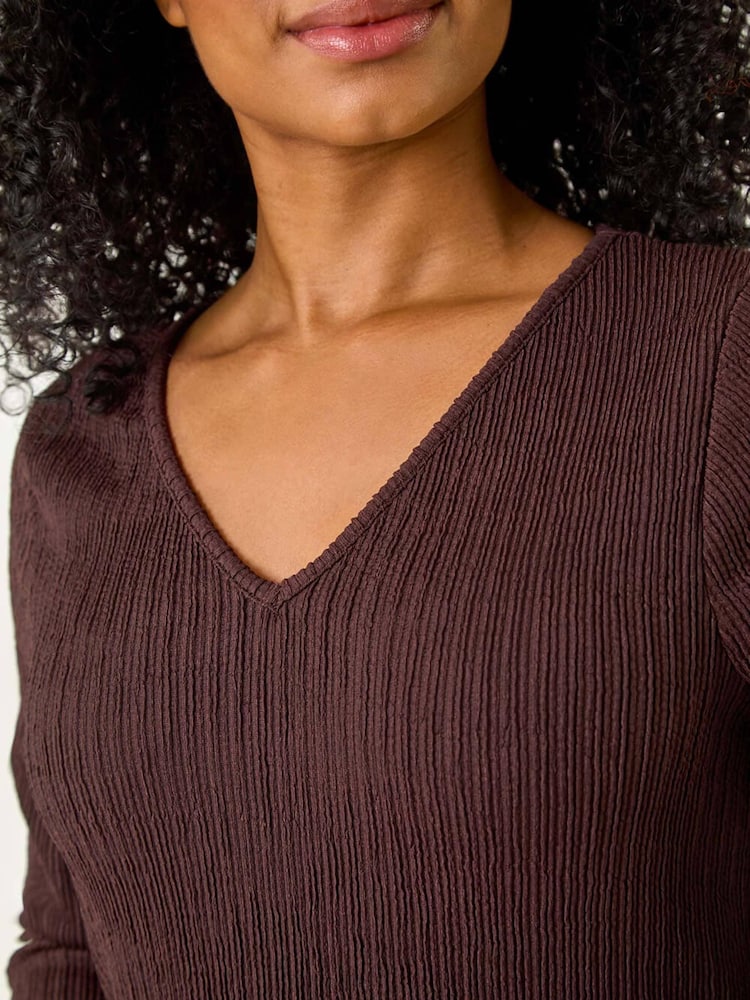Roman Brown Petite Textured V-Neck Midi Dress - Image 5 of 5