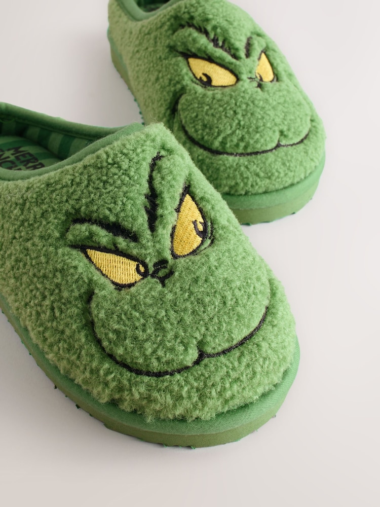 Buy Green Grinch Borg Slipper Mules from Next USA display picture 2